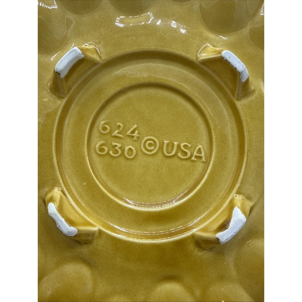 Vtg Yellow California Pottery Platter Egg Trinket Divider Toureen Base Yard Art